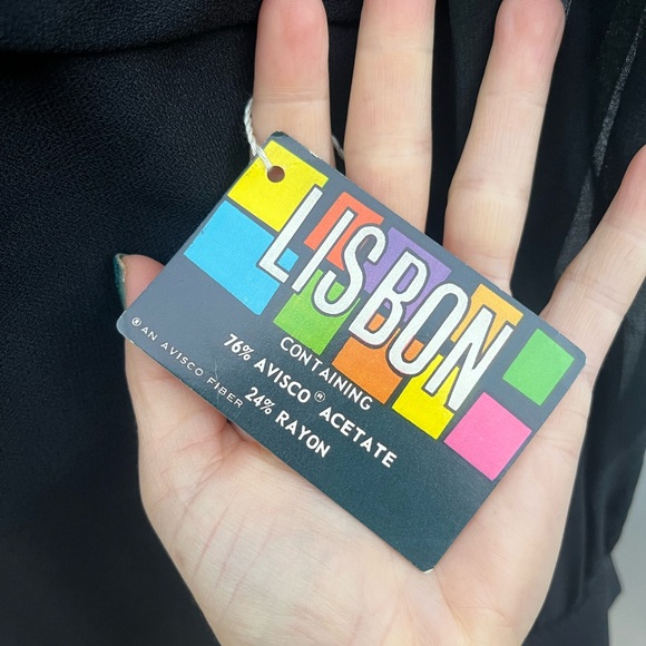 Vtg Ladylike Sheer Sleeved Pearl Bow Modest Knee Length Dress 14 Deadstock NWT - Picture 10 of 10